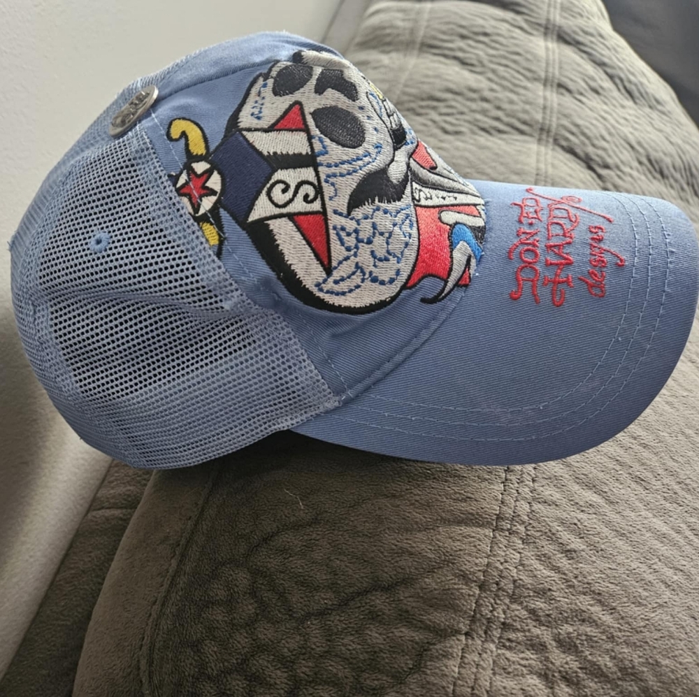 Ed Hardy Skull Tattoo You Blue Baseball Cap - Picture 6 of 7